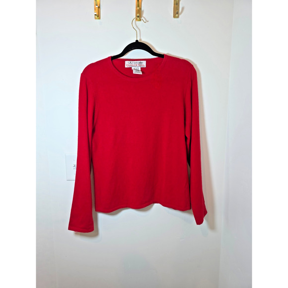 Queen Of Scots Red Cashmere Sweater Womens Long Sleeve Knit Top Size Large - Picture 1 of 8